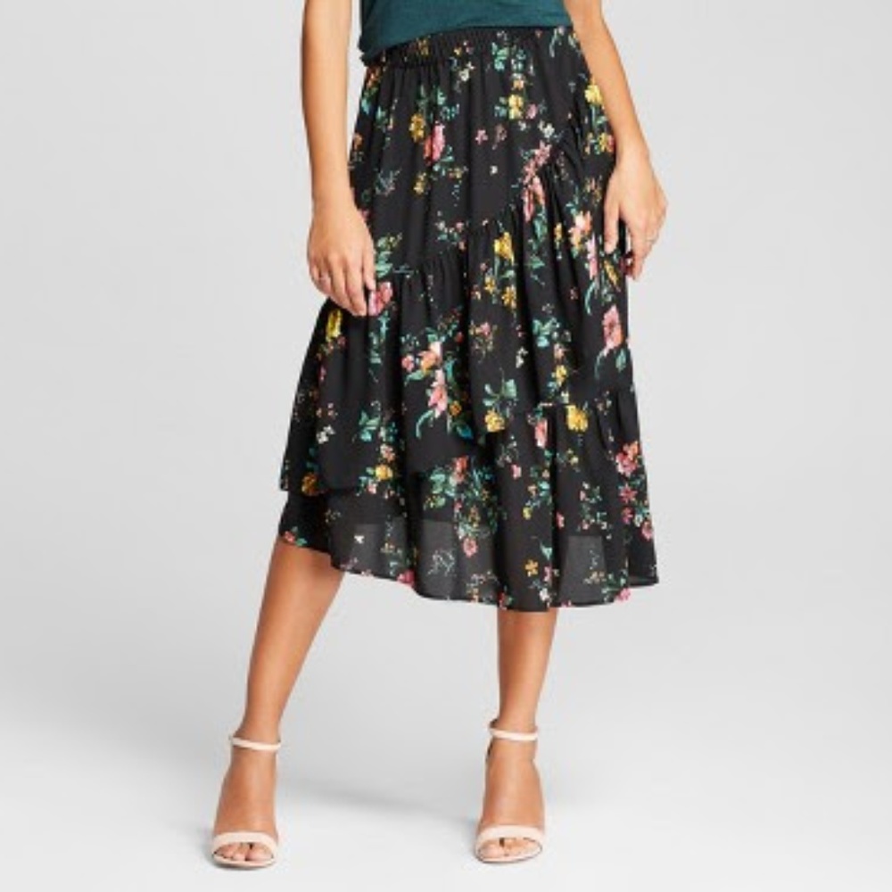 ALISON ANDREWS Ruffled Asymmetrical Midi Skirt LG